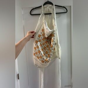 Cream Floral Halter Scarf top with Gold-Orange Print